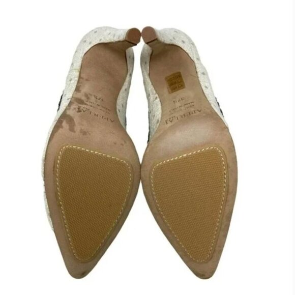 Aperlai Paris by Lanvin Italian Silk White Tweed Beaded Fringe Pump Heels Size 7 - Picture 7 of 8